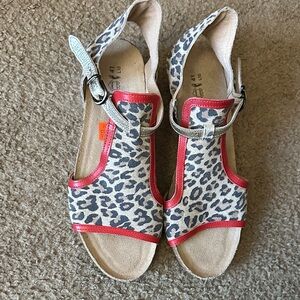NEW NAOT Stylish Leopard Print Sandals with Red Accents